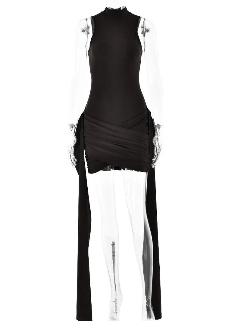 Elegant Sleeveless High Neck Lace-Up Dress for Women - Perfect for Parties and Evening Events