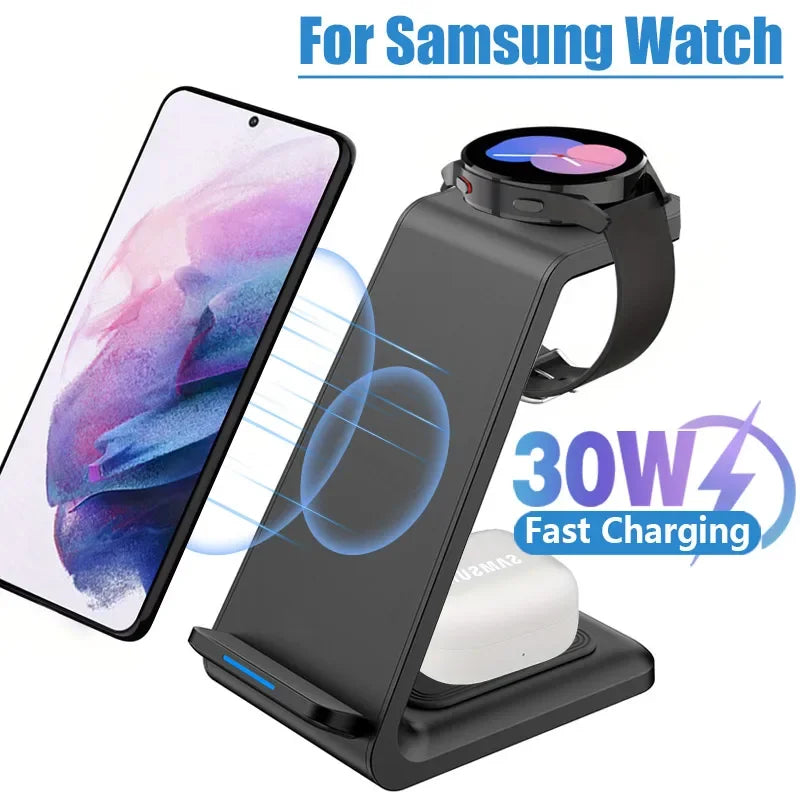 30W Fast Wireless Charging Stand - Ultimate 3 in 1 Charging Station for iPhone 15/14/13, Samsung S20/S21, and Apple Watch 8/7