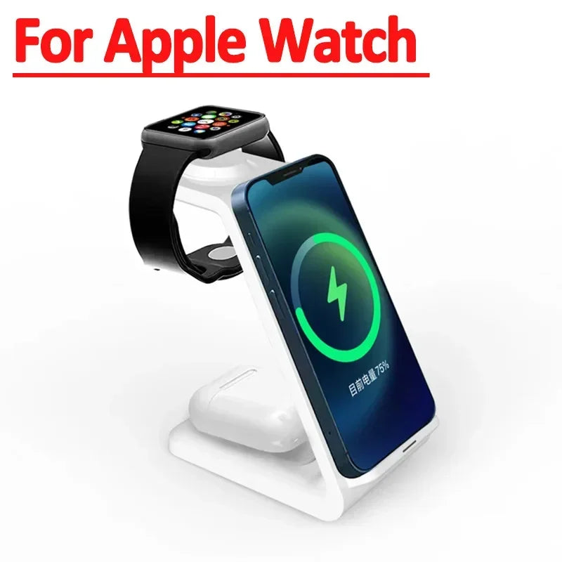 30W Fast Wireless Charging Stand - Ultimate 3 in 1 Charging Station for iPhone 15/14/13, Samsung S20/S21, and Apple Watch 8/7