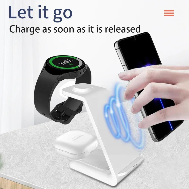 30W Fast Wireless Charging Stand - Ultimate 3 in 1 Charging Station for iPhone 15/14/13, Samsung S20/S21, and Apple Watch 8/7
