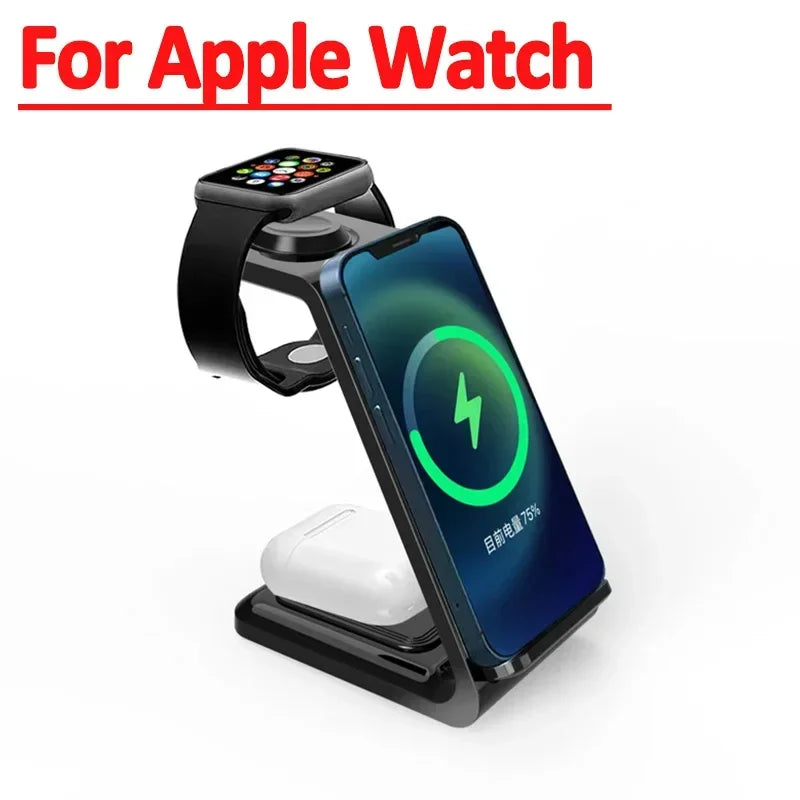 30W Fast Wireless Charging Stand - Ultimate 3 in 1 Charging Station for iPhone 15/14/13, Samsung S20/S21, and Apple Watch 8/7
