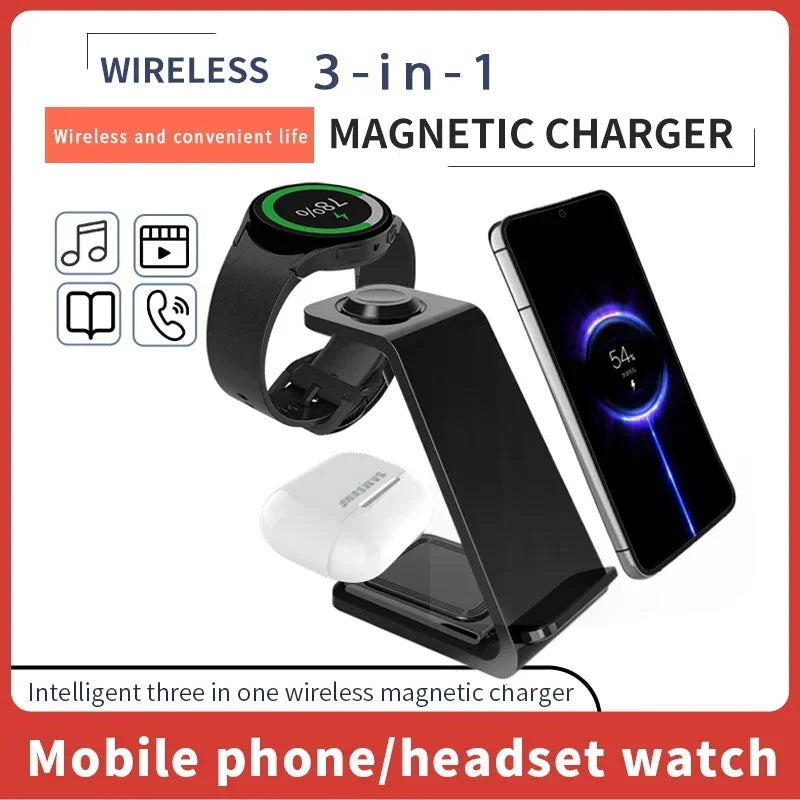 30W Fast Wireless Charging Stand - Ultimate 3 in 1 Charging Station for iPhone 15/14/13, Samsung S20/S21, and Apple Watch 8/7