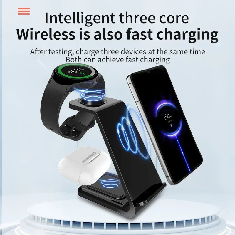 30W Fast Wireless Charging Stand - Ultimate 3 in 1 Charging Station for iPhone 15/14/13, Samsung S20/S21, and Apple Watch 8/7