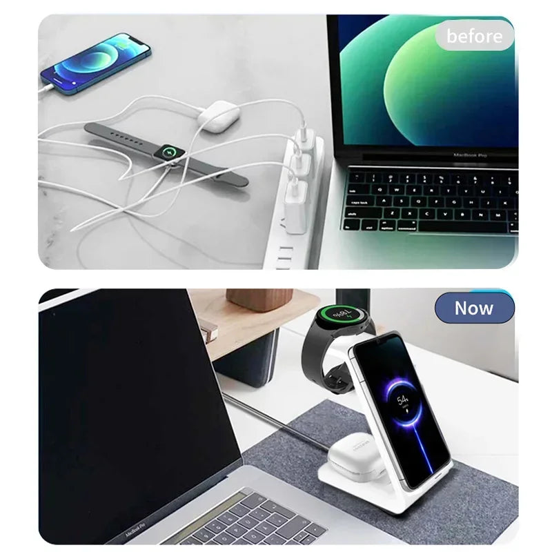 30W Fast Wireless Charging Stand - Ultimate 3 in 1 Charging Station for iPhone 15/14/13, Samsung S20/S21, and Apple Watch 8/7