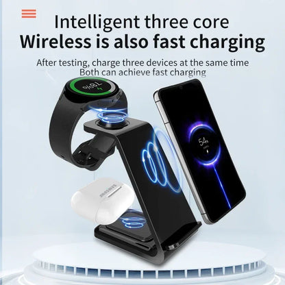 30W Fast Wireless Charging Stand - Ultimate 3 in 1 Charging Station for iPhone 15/14/13, Samsung S20/S21, and Apple Watch 8/7
