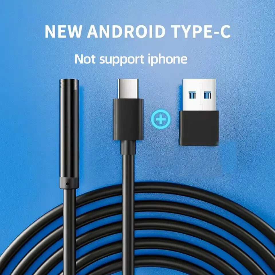 7.0MM Waterproof Type-C Endoscope Camera with 6 Adjustable LEDs - Flexible USB Borescope for Phone & PC Inspection